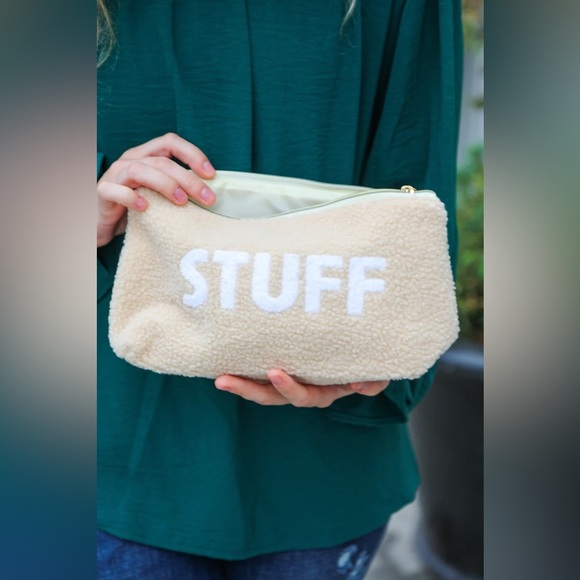Taupe "Stuff" Sherpa Zipper Bag - Picture 1 of 9